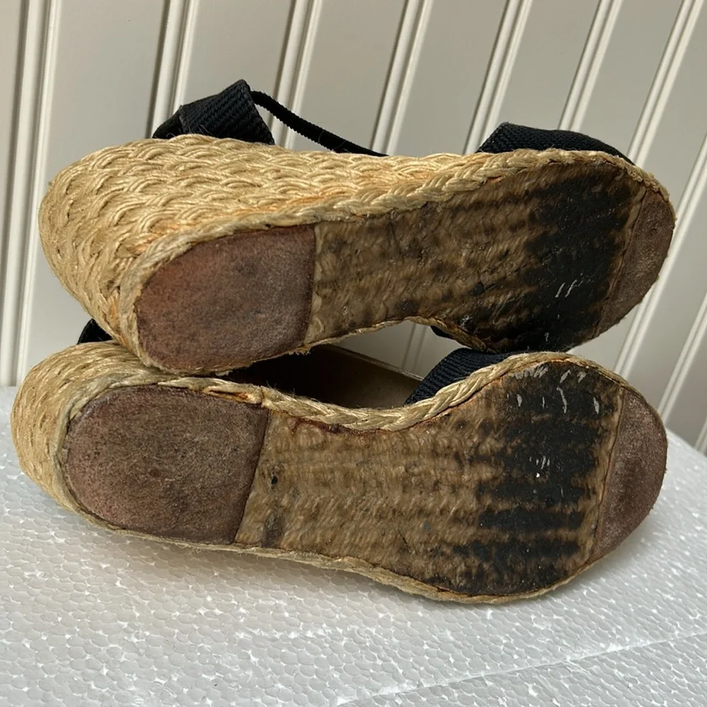 Lauren Ralph Lauren womens wedge 2.5” woven straw heel espadrilles size 8 black